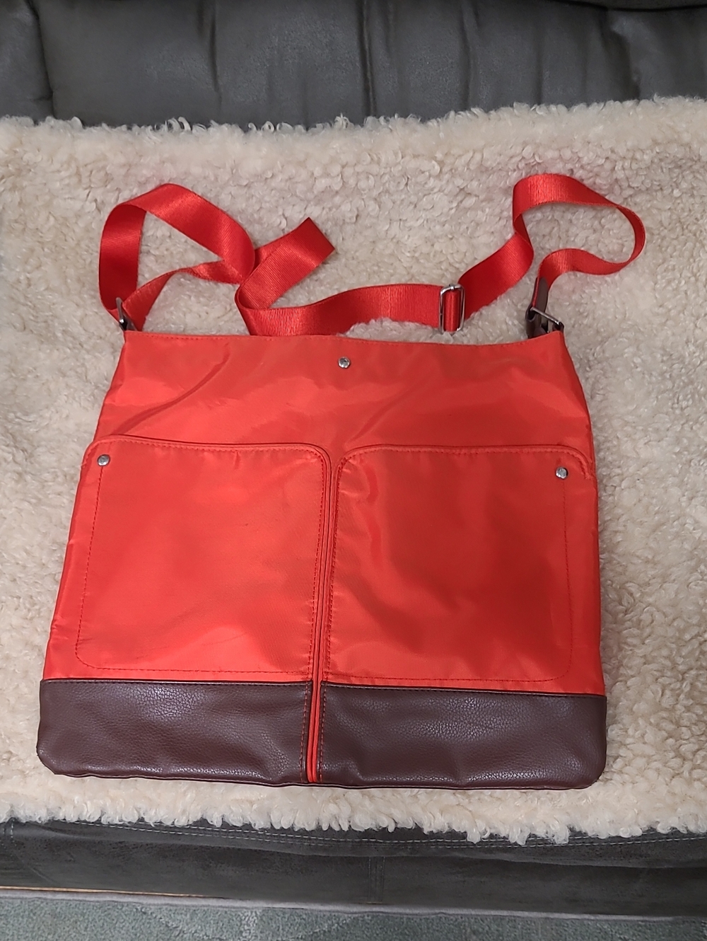 Mosey By Baggallini Nylon Crossbody Bag With a Distinctive Red and Brown Colors